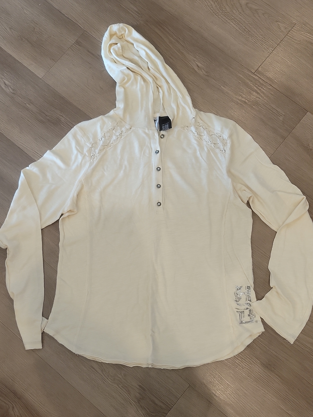 Harley-Davidson Cream Hooded Henley Long Sleeve Top